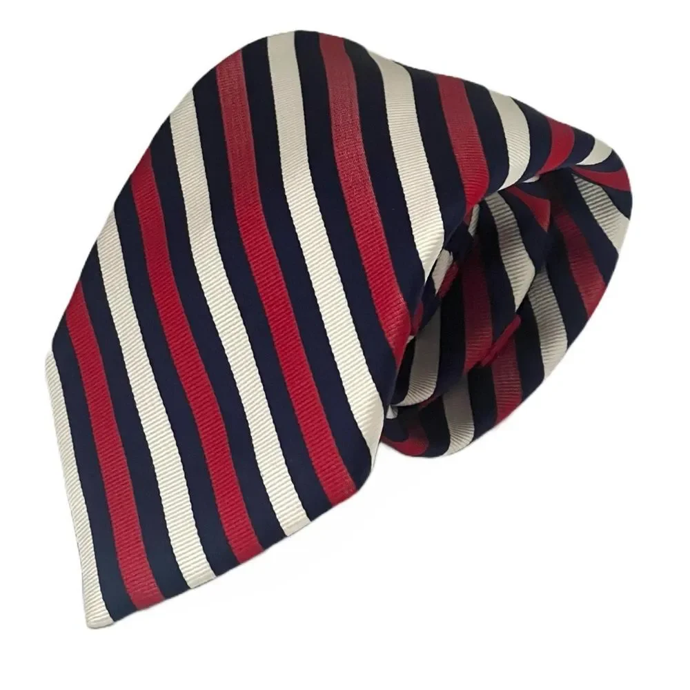 CHAPS 100% Silk Handmade Designer Tie Striped Retro Preppy Americana‎ Necktie